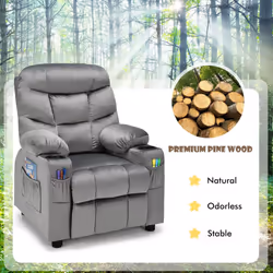 Kids Recliner Chair Velvet Adjustable Sofa Chair Gaming Lounge Chair-Grey