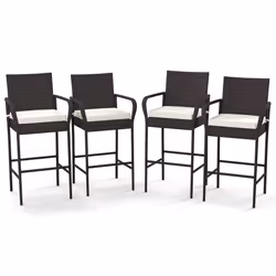Patio Wicker Barstools Set of 2 Outdoor PE Rattan Bar Chairs-Brown