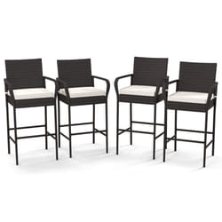 Patio Wicker Barstools Set of 2 Outdoor PE Rattan Bar Chairs-Brown