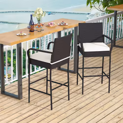 Patio Wicker Barstools Set of 2 Outdoor PE Rattan Bar Chairs-Brown