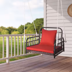 Hanging Porch Swing Chair Rattan Woven Rocking Chair w/Cushion