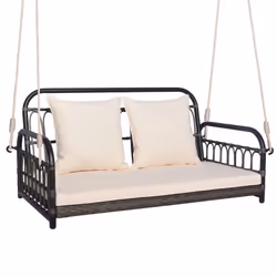 2-Person Patio Wicker Swing Chair Hanging Swing Bench-White