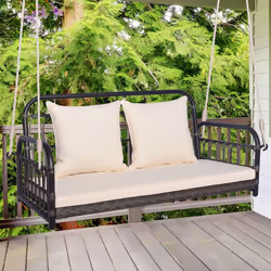 2-Person Patio Wicker Swing Chair Hanging Swing Bench-White