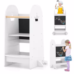Multi-purpose Kids Kitchen Tower w/ Adjustable Height & Safety Rail White