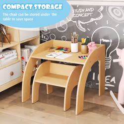 Kids Desk and Chair Set Wooded Toddler Table and Chair Set-Natural
