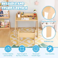 Kids Desk and Chair Set Wooded Toddler Table and Chair Set-Natural