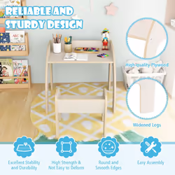 Kids Desk and Chair Set Wooded Toddler Table and Chair Set-White
