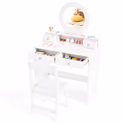 Kids Vanity Set Princess Makeup Dressing Desk and Chair w/Mirror-White