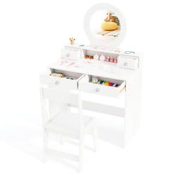 Kids Vanity Set Princess Makeup Dressing Desk and Chair w/Mirror-White