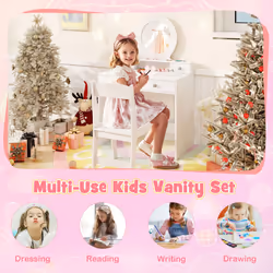Kids Vanity Set Princess Makeup Dressing Desk and Chair w/Mirror-White