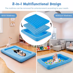 Inflatable Toddler Travel Bed Portable Kids Air Mattress Set-Blue