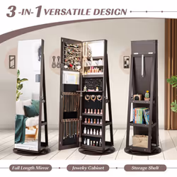 360Rotating Jewelry Armoire Standing Jewelry and Makeup Cabinet-Coffee