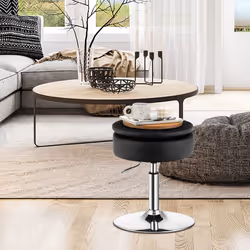 360 Swivel Bar StoolÂ With Lid Tufted Vanity Stool Adjustable Dining Chair-Black