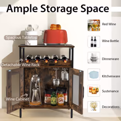 Industrial Wine Bar Cabinet Kitchen Storage Sideboard W/ Wine Rack Glass Holders