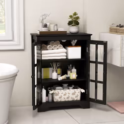 Bathroom Floor Cabinet Freestanding Display Storage Cabinet w/ Doors