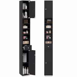 Bathroom Tall Cabinet Slim Freestanding Storage Organizer Cupboard With 2 Doors