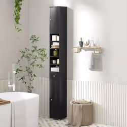 Bathroom Tall Cabinet Slim Freestanding Storage Organizer Cupboard With 2 Doors