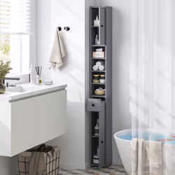 Bathroom Tall Cabinet Slim Freestanding Storage Organizer Cupboard With 2 Doors
