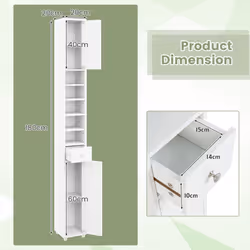 Bathroom Tall Cabinet Slim Freestanding Storage Organizer Cupboard With 2 Doors