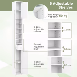 Bathroom Tall Cabinet Slim Freestanding Storage Organizer Cupboard With 2 Doors