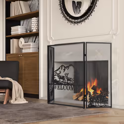 3-Panel Fireplace Folding Spark Guard Screen Decorative Mesh Fireplace Barrier