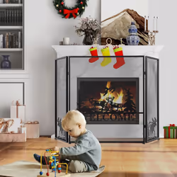 3-Panel Fireplace Folding Spark Guard Screen Decorative Mesh Fireplace Barrier