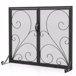Double Door Fireplace Screen Foldable Spark Guard Metal Mesh Fire Freestanding