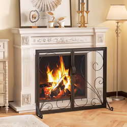Double Door Fireplace Screen Foldable Spark Guard Metal Mesh Fire Freestanding