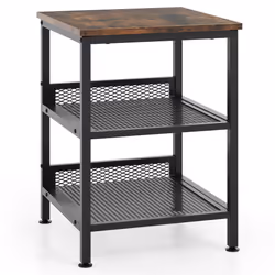 3-Tier End Table Industrial Square Telephone Table Mesh Storage Shelves