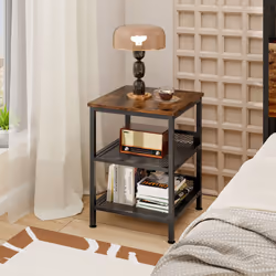 3-Tier End Table Industrial Square Telephone Table Mesh Storage Shelves