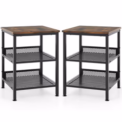 3-Tier End Table Industrial Square Telephone Table Mesh Storage Shelves