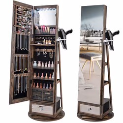 4 IN 1 Swivel Jewelry Cabinet Lockable Jewelry Armoire w/ Full-Length Mirror