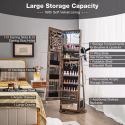 4 IN 1 Swivel Jewelry Cabinet Lockable Jewelry Armoire w/ Full-Length Mirror