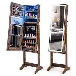 Standing Jewelry Cabinet Lockable Jewelry Armoire w/ LED Lights