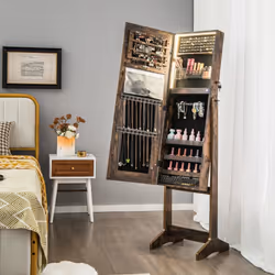 Standing Jewelry Cabinet Lockable Jewelry Armoire w/ LED Lights