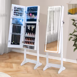 Lockable Jewelry Armoire Standing Jewelry Cabinet w/ LED Lights