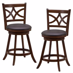 Set of 2 Bar Stools Counter Height Chair Pub 360 Swiveling Upholstered Seat 24"