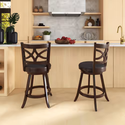 Set of 2 Bar Stools Counter Height Chair Pub 360 Swiveling Upholstered Seat 24"
