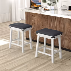2Pcs 62cm Bar Stools PU Leather Padded Upholstered Counter Height Chair Backless