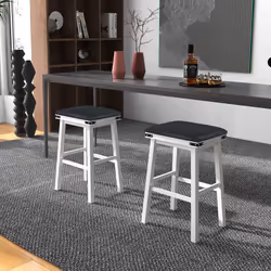 2PCS 76cm Bar Stools PU Leather Padded Upholstered Counter Height Chair-White