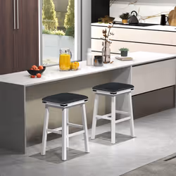 2PCS 76cm Bar Stools PU Leather Padded Upholstered Counter Height Chair-White