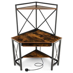 Corner Writing Desk Home Office Space-Saving Computer Desk-Coffee