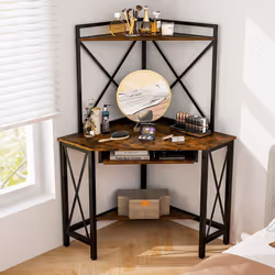 Corner Writing Desk Home Office Space-Saving Computer Desk-Coffee