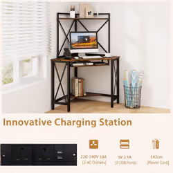 Corner Writing Desk Home Office Space-Saving Computer Desk-Coffee