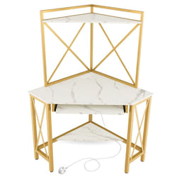 Corner Writing Desk Home Office Space-Saving Computer Desk-White