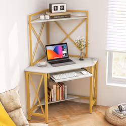 Corner Writing Desk Home Office Space-Saving Computer Desk-White