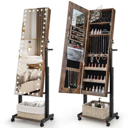 Standing Jewelry Cabinet Lockable Jewelry Armoire Organizer w/ Wheels