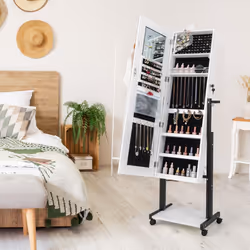 Standing Jewelry Cabinet Lockable Jewelry Armoire Organizer-White