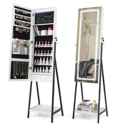 LED Standing Jewelry Mirror Cabinet Jewelry Armoire Organizer-White