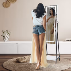 LED Standing Jewelry Mirror Cabinet Jewelry Armoire Organizer-White